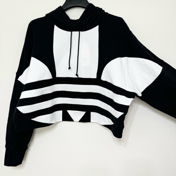 ADIDAS Oversized Large Logo Hooded Dolman Sleeves Boxy Cropped Sweatshirts, S-L - Picture 6 of 13